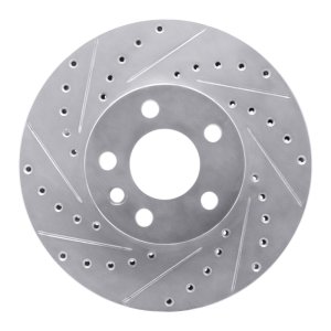 Volkswagen EuroVan Brake Rotor (1) - Front Left - R1 Concepts - Drilled & Slotted - Silver - `01-`03
